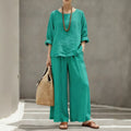 Women's Linen Cotton Long Sleeve Loose Shirt 2-Piece Set 2026 | Casual Shirt - Khaki