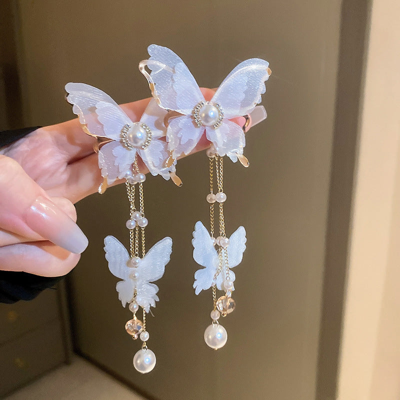 Rhinestone Mesh Butterfly Tassel Earrings - view 7