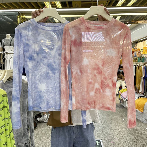 Women's Tie Dye Sheer Slim Long Sleeve Top