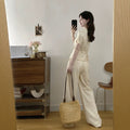 Summer Fashion Elegant Plus Size High Waist Wide Leg Pants + Top 2-Piece Set