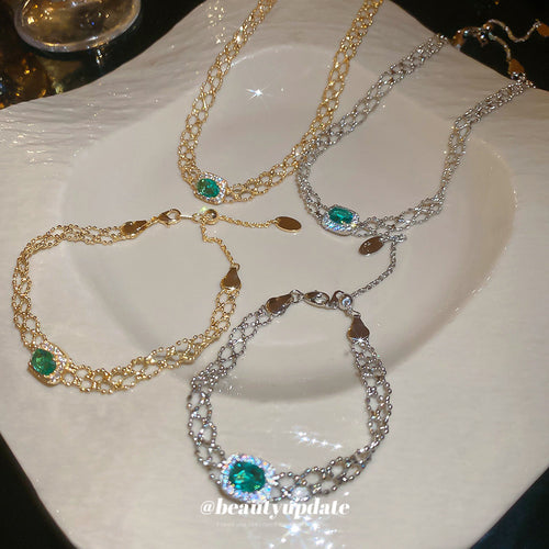 Retro Vintage Breeze Square Cubic Zirconia Chain Cutout Necklace Light Luxury Premium Clavicle Chain Fashionable Personality Necklace Women
