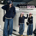 Girls' Faux Layered Hoodie & Jeans Set - Korean Style