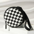 Round Frame Fold Bag Glasses Case Jewelry Storage Bag Round Box Black/White Grid Zipper Bag Fold Reading Glasses