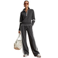 Sporty Casual Stand Collar Color-Block Wide Leg Pants + Hoodie 2-Piece Set
