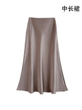 Fall French Elegant Satin High Waist Drapey Skirt