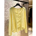 Women's Summer Long Sleeve V-Neck Sun-Protection Loose Cardigan + Shirt 2026 - Yellow