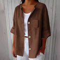 Women's Summer Retro Fashion Linen Cotton Short Sleeve Loose Cardigan + Shirt 2026 - Red