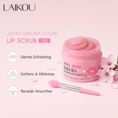 跨境莱蔻日本樱花砂糖唇部磨砂膏18g全英文包装外贸出口lip scrub