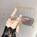Photochromic Rimless Prescription Glasses Shabby Scholar Overseas Trendy With Rx Beveled Korean Ultra-Light Copper Alloy Prescription Sunglasses