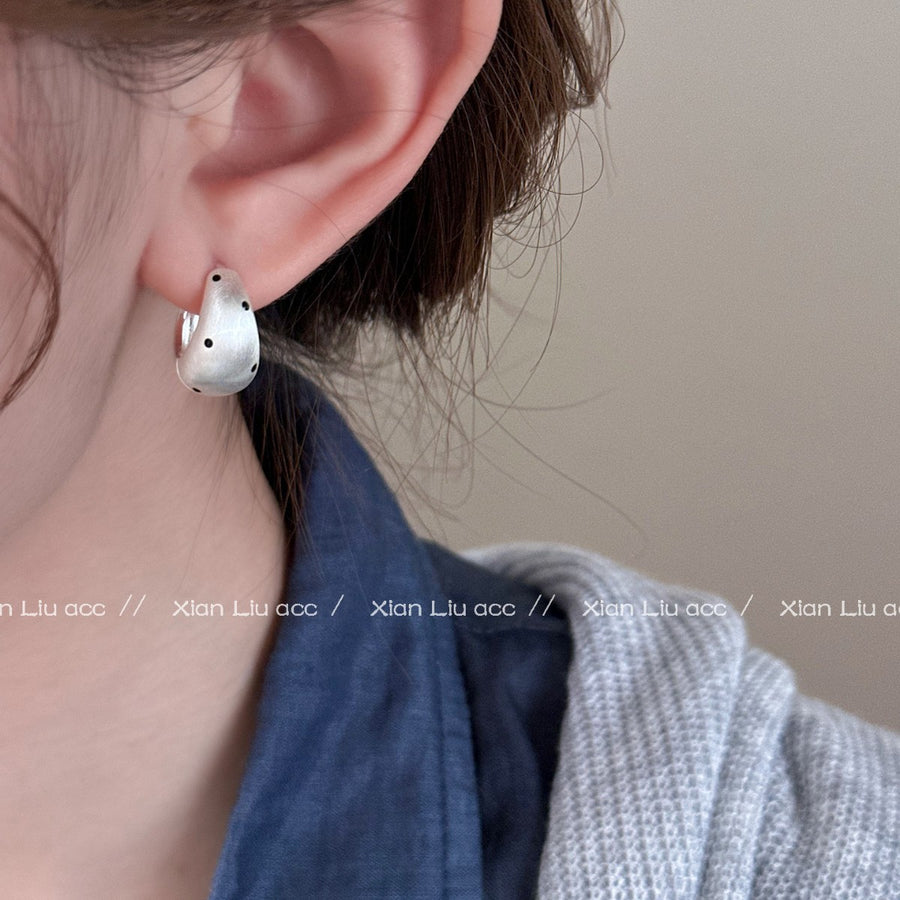 Brushed Metal Polka Dot Huggie Earrings - view 2