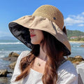 新款夏季百搭户外遮阳帽大帽檐渔夫帽便携防晒太阳帽蝴蝶结女士帽
