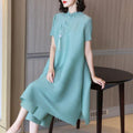 Women's Summer Ethnic Elegant Plus Size Frog Button Pleated Dress 2-Piece Set 2026 - Yellow