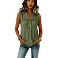 Summer Casual Linen Cotton Sleeveless V-Neck Lapel Collar Loose Shirt + Tank Top