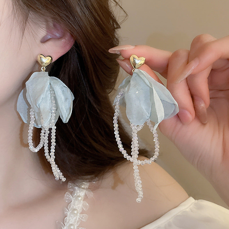 Heart Resin Flower Mesh Stud Earrings - view 4