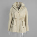 Fall-Winter Cotton Stand Collar Drawstring Waist-Tie Mid-Length Jacket
