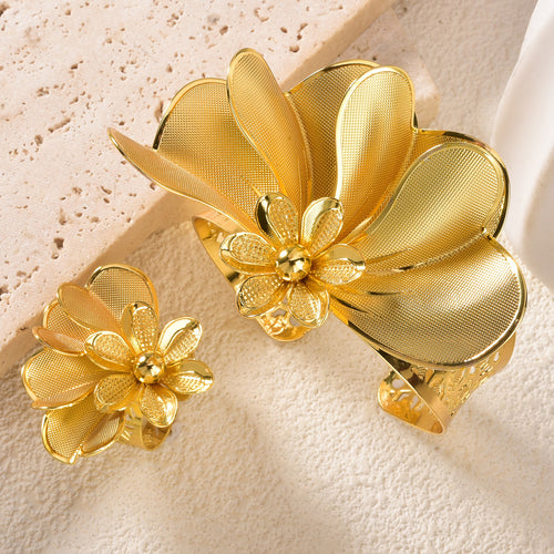 Middle East Gold Keep Color Copper Gold Plated DIY Petal Multi-Layer Petal Half Multi-Bangle Ring Set Overseas Bead Gem