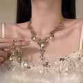 Twilight Coronation Super Sparkle Champagne Sparkle Zircon Necklace K Gold Feel Elegant Clavicle Chain Set Design Detail Niche