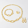 Western Bead Gem 18K Jewelry Set Cuban Chain Oval Round Cutout Return Pattern Necklace Bracelet Set Earrings Ring Set