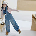 Girls' Distressed Denim Overalls Striped Tee Set