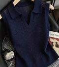 Summer Old Money Korean Sleeveless V-Neck Hollow-Out Shirt