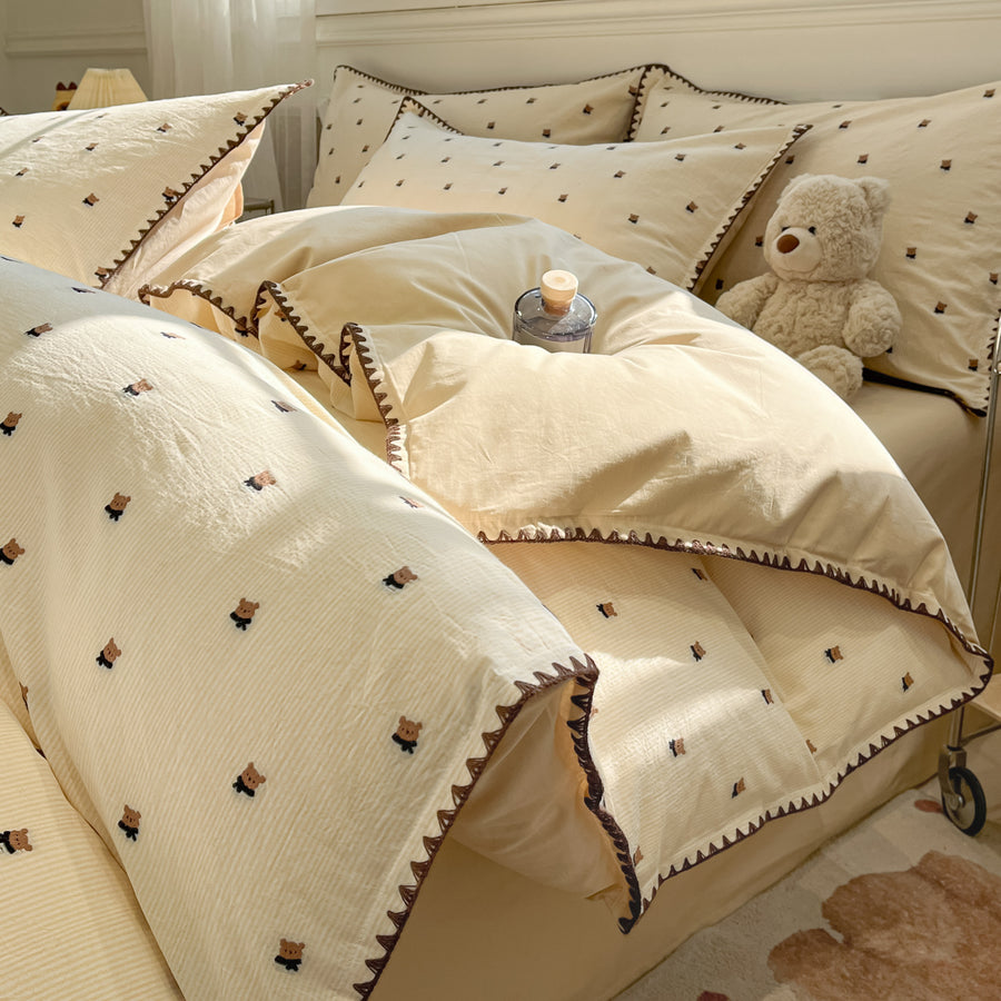 Warm Heart Apple Green Scalloped Jacquard Cotton 4-Piece Bedding Set - view 2