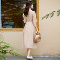 Literary Ramie Embroidered High Waist A-Line Dress S281