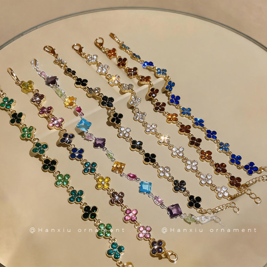 Rhinestone Four-Leaf Clover Bracelet - view 2