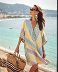 Bohemian Print V-Neck Loose Beach Dress, Summer Sun Protection