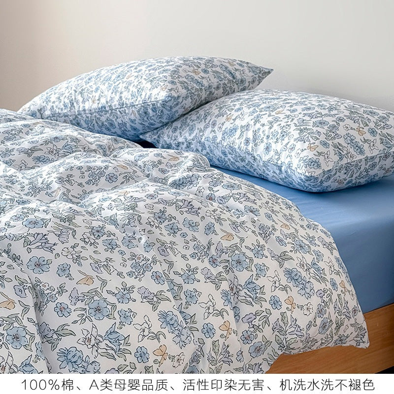 Spring Blue Bloom Korean-Style Cotton 4-Piece Bedding Set - view 4