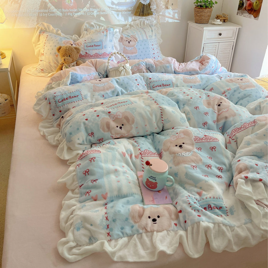 Milk Velvet 4-Piece Bedding Set - Winter Extra Thick Warm Bedroom Set - view 4