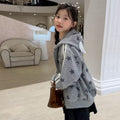 Girls' Five-Point Star Print Zip Hoodie - Loose Casual