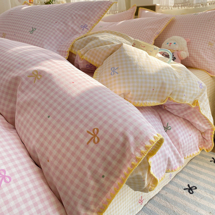 Summer Love Yellow Check Cotton 4-Piece Bedding Set - view 2