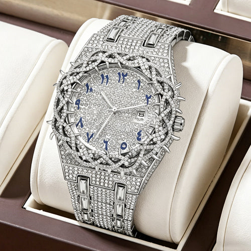 New Export Hot Sale Mens Watch Full Diamond Hip-Hop Personality Thorn Large Dial Design Premium Waterproof Watch