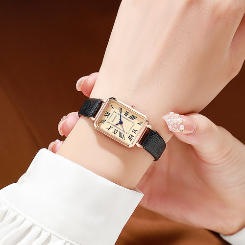Overseas Dry Battery Bestseller Student Watch Women Square Retro Beige Lily With Mesh Band Quartz Ladies Watch Wholesale In Stock