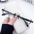 Fashionable Beveled Rimless Tweed Style Glasses Frame Men Formal Metal Photochromic Plano Women Trendy Blue-Light Glasses