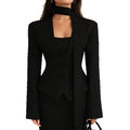 Women's Casual Fashion Long Sleeve V-Neck Jacket + Top 2026 | Trendy Jacket - Black