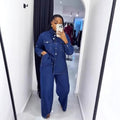 Vintage Denim Shawl Collar Cardigan + Straight Leg Pants Set