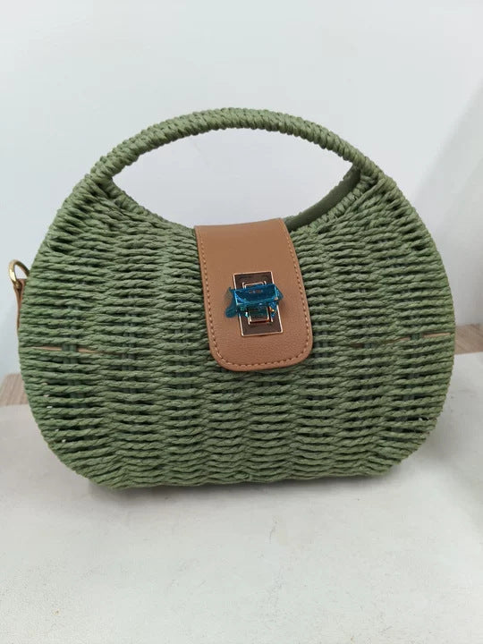 Minimalist Woven Straw Crossbody Tote Bag - view 8