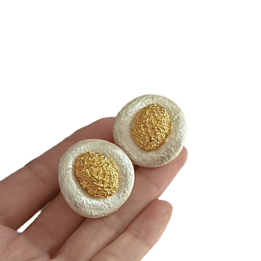 Vintage Pleated Oval Pendant Stud Earrings - view 5