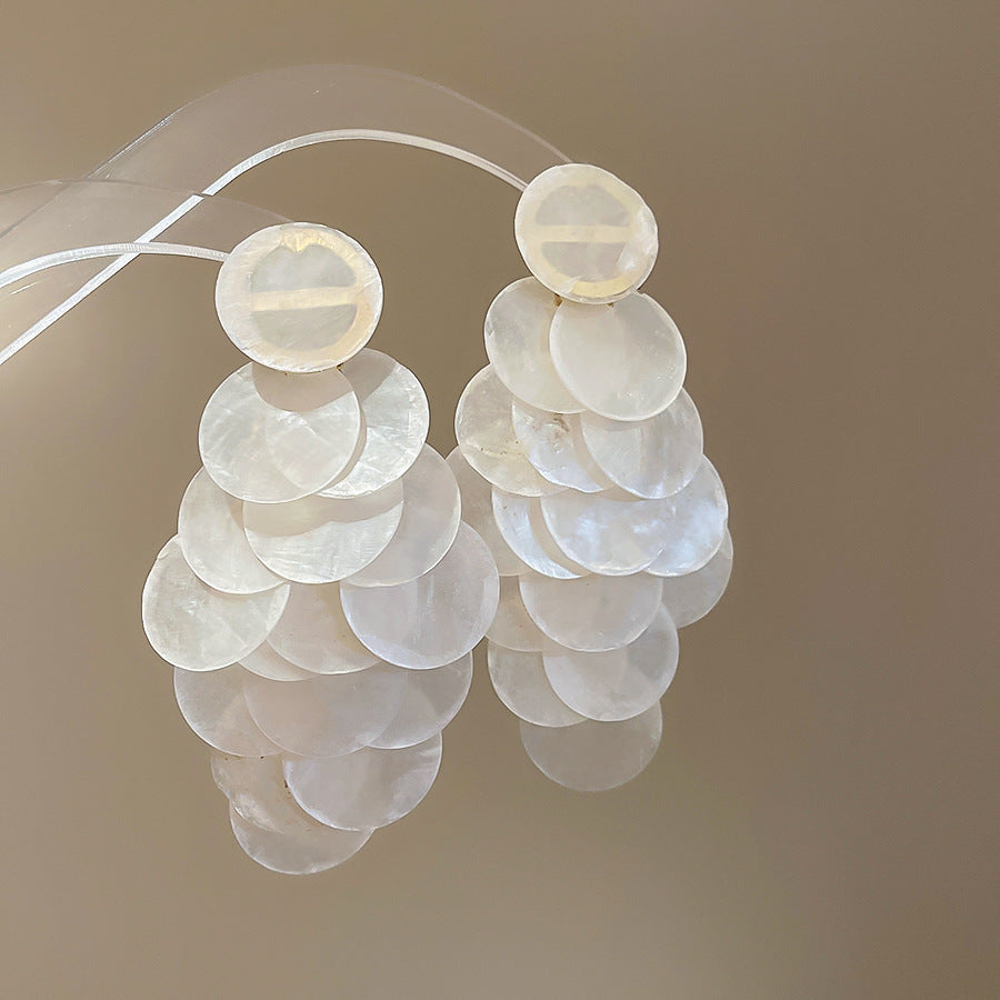 French Shell Circle Pearl Hoop Earrings - view 2