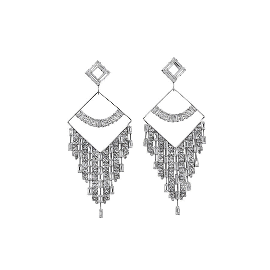 Sparkling Zircon Geometric Tassel Stud Earrings - view 5