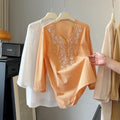 Summer Elegant Slimming 3/4 Sleeve V-Neck Beaded Heavy Shirt