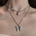 Overseas Multi-Layer Heart Butterfly Necklace Women Trendy Niche Design Layered Clavicle Chain Fashionable Versatile Choker N6312
