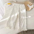 Girls' Flower Print Lace Straight Pants