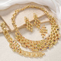 Vintage Breeze Fashionable OL Dubai Bride Statement Slub Spliced Rhinestone Necklace Bracelet Set Earrings Ring Jewelry Set