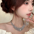 Ethiopia Fiber Profit Asia Heavy-Duty Full Diamond Teardrop Jewelry Set Wedding Banquet Luxury Necklace Light Luxury Niche Necklace Women