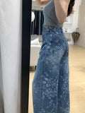 Retro Jacquard Embroidered High Waist Loose Wide Leg Pants + Pants