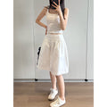 awencat lace stitching wide waist white skirt 2026 summer new slimming solid color a-line skirt for