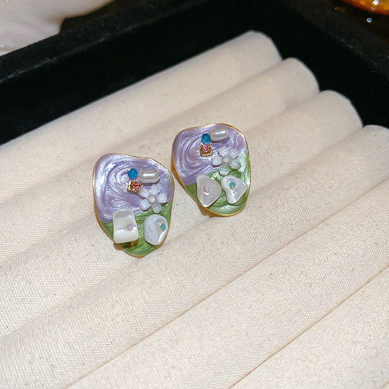 Monet Garden Floral Pearl Rhinestone Earrings - view 12