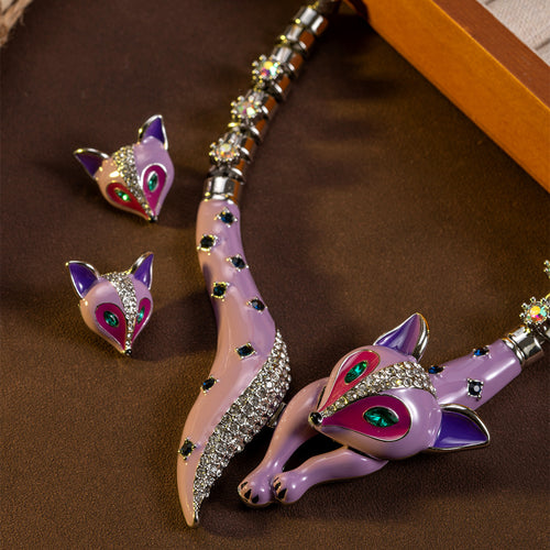 Cyan Island Vintage Fox Stud Heavy-Duty Alloy Necklace Western Statement Personality Creative Accessory Set